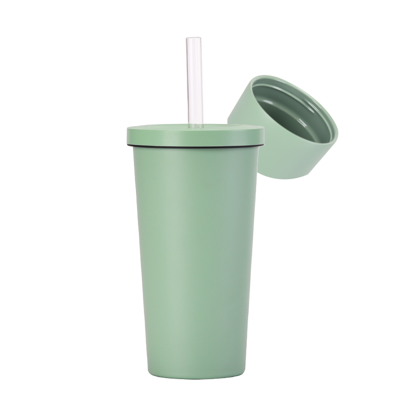 New 500ml Vacuum Double-Layer Stainless Steel Straw Tumbler with Ceramic Coating Inner Liner Pearl Milk Tea Cup for Summer