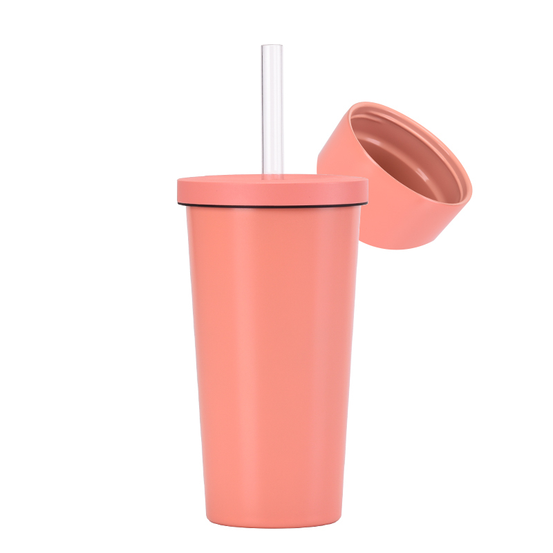 New 500ml Vacuum Double-Layer Stainless Steel Straw Tumbler with Ceramic Coating Inner Liner Pearl Milk Tea Cup for Summer