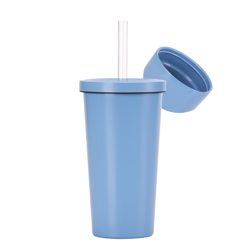 New 500ml Vacuum Double-Layer Stainless Steel Straw Tumbler with Ceramic Coating Inner Liner Pearl Milk Tea Cup for Summer