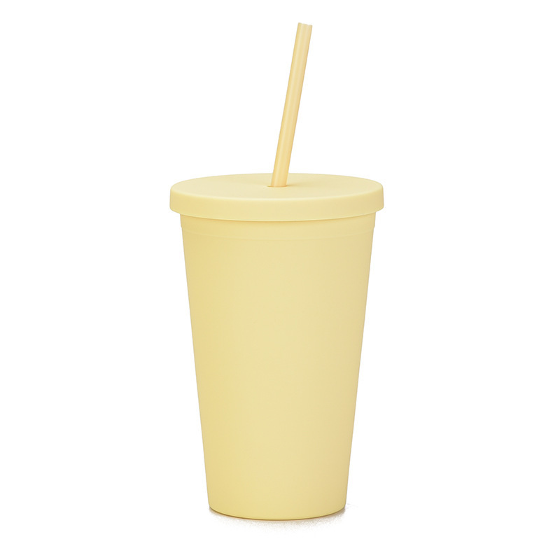 Cross-Border Candy-Colored Double-Layer Coated Plastic Straw Cup Custom 16Oz Reusable Eco-Friendly Food Safe Frosted Casual