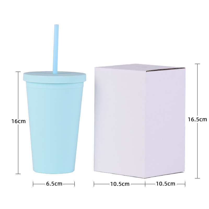 Cross-Border Candy-Colored Double-Layer Coated Plastic Straw Cup Custom 16Oz Reusable Eco-Friendly Food Safe Frosted Casual