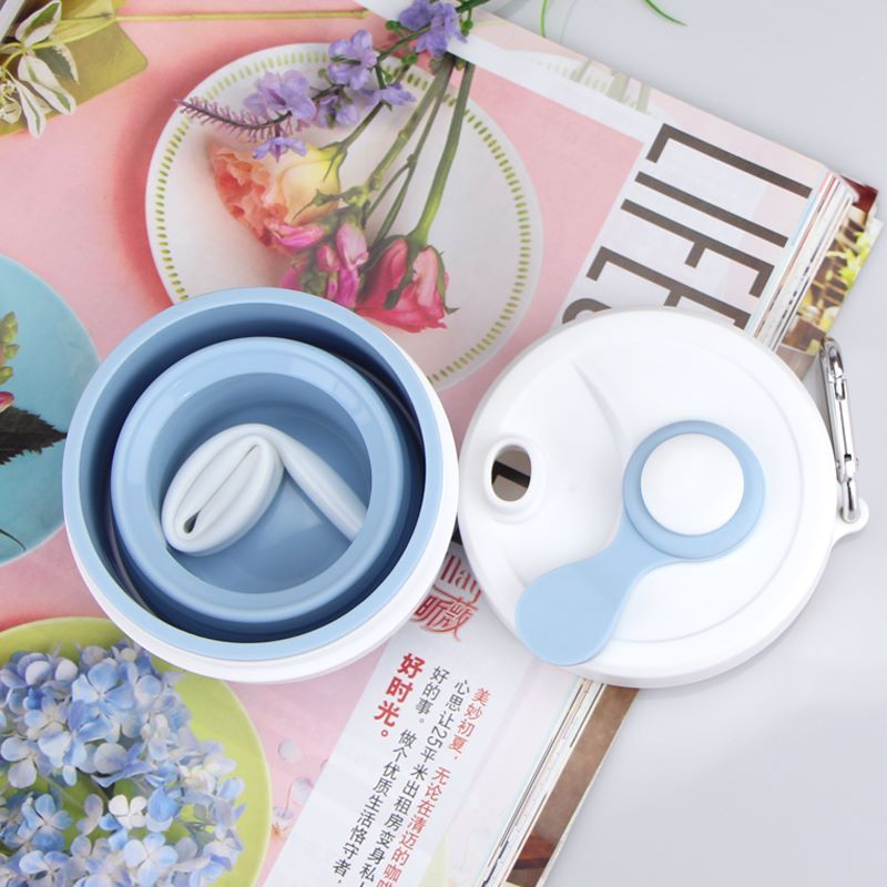 Customized Portable Travel Camping Folding Drinking Coffee Cup Reusable Silicone Straw Foldable Cup