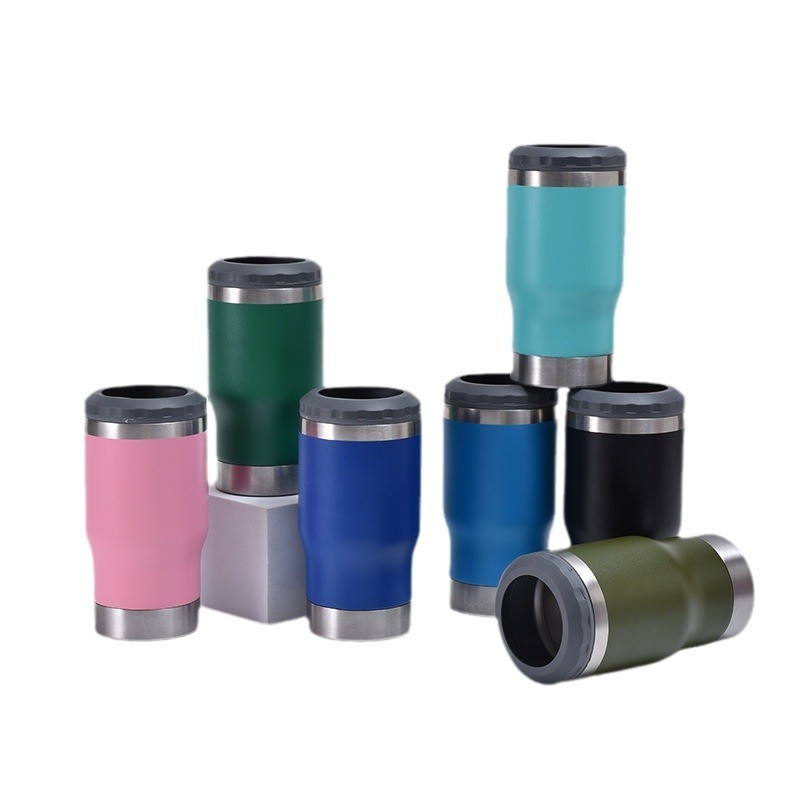 Coocodrink 12oz 14oz 16oz 4-in-1 Beer Can Cooler with Two Lids Double Wall Stainless Steel Can Cooler Travel Coffee Mug Can Holder