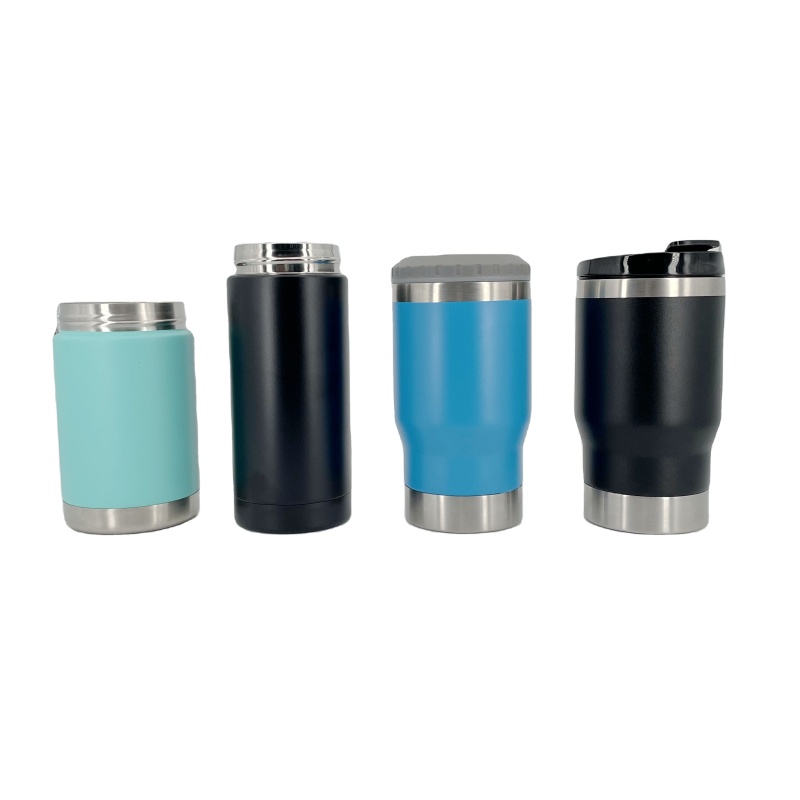 Coocodrink 12oz 14oz 16oz  4-in-1 Beer Can Cooler with Two Lids Double Wall Stainless Steel Can Cooler Travel Coffee Mug Can Holder