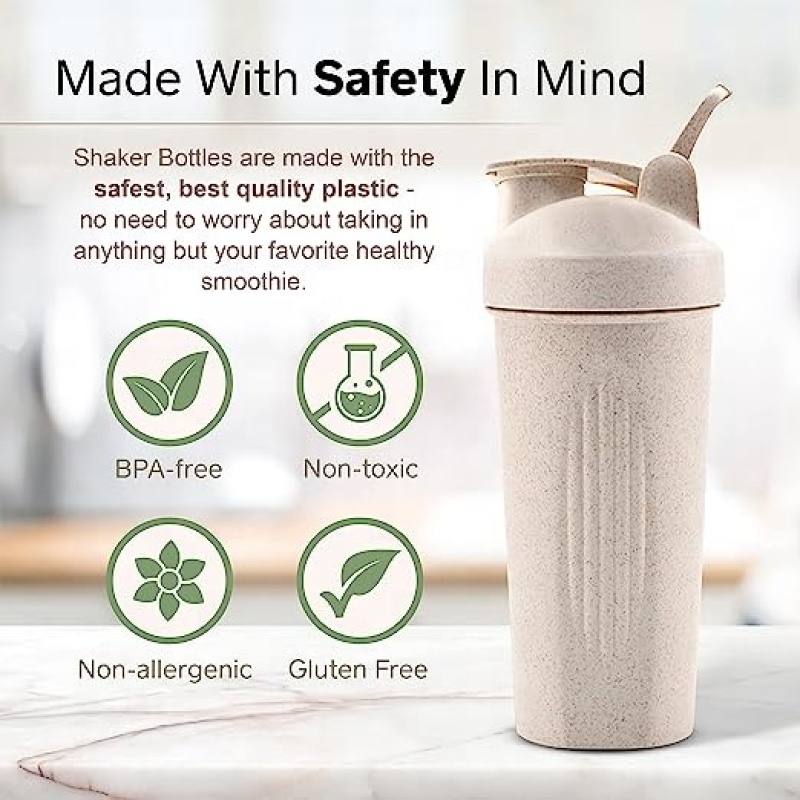Eco Friendly Protein Shaker Bottle 600ml Sustainable Wheat Straw Drink Shaker Cup BPA Free Blender Cup for Sport