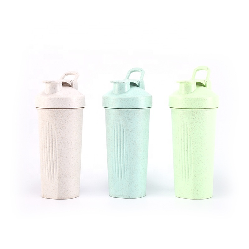 Eco Friendly Protein Shaker Bottle 600ml Sustainable Wheat Straw Drink Shaker Cup BPA Free Blender Cup for Sport