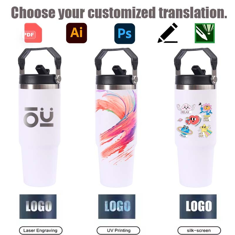Newest Stainless Steel Insulated Travel Mug Leak Proof Iced Coffee Cup 30oz Tumbler with Handle and 2-in-1 Straw Lid