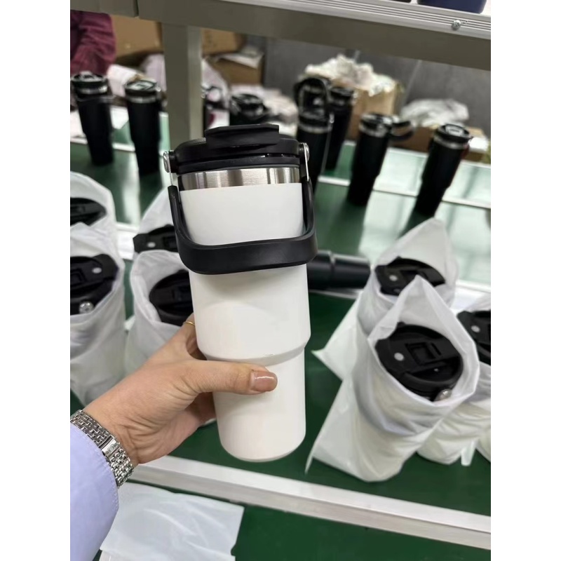 Newest Stainless Steel Insulated Travel Mug Leak Proof Iced Coffee Cup 30oz Tumbler with Handle and 2-in-1 Straw Lid