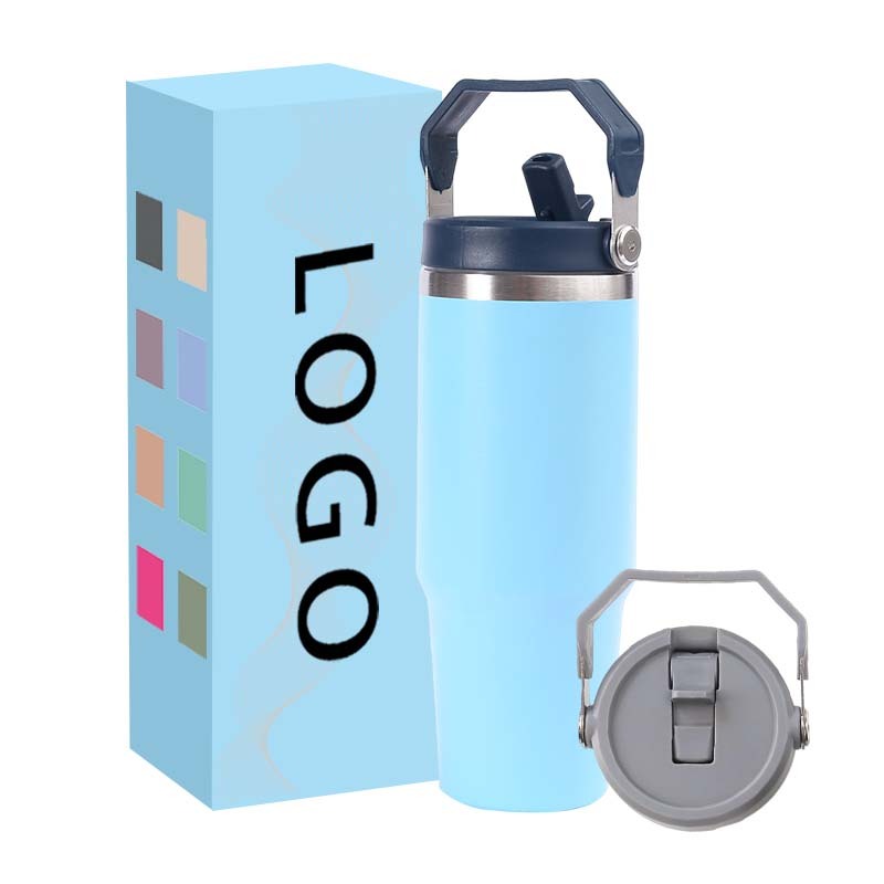 Newest Stainless Steel Insulated Travel Mug Leak Proof Iced Coffee Cup 30oz Tumbler with Handle and 2-in-1 Straw Lid