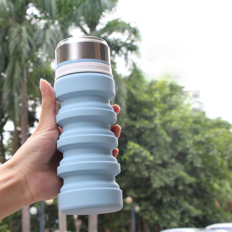 Creative Custom Logo Heat Resistant Foldable Eco-Friendly Silicone Water Bottle Coffee Cup with Lid Travel