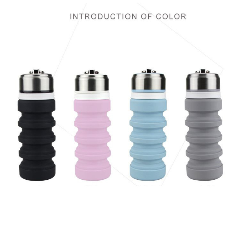 Creative Custom Logo Heat Resistant Foldable Eco-Friendly Silicone Water Bottle Coffee Cup with Lid Travel
