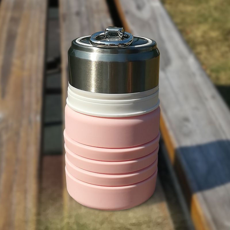 Creative Custom Logo Heat Resistant Foldable Eco-Friendly Silicone Water Bottle Coffee Cup with Lid Travel