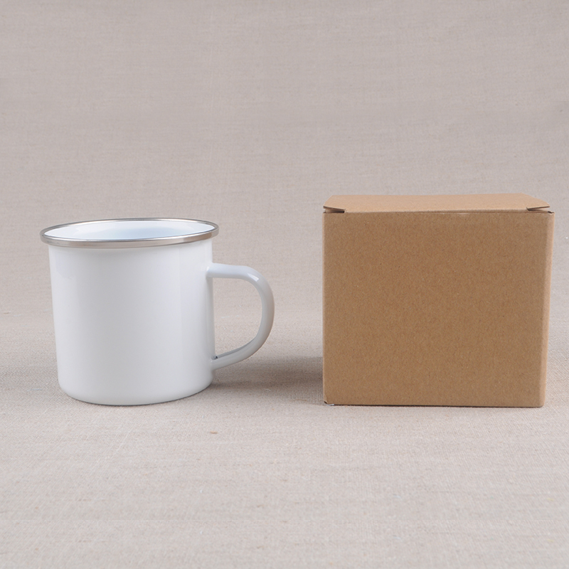 Coocodrink Free Sample Private Label 11oz Steel Coffee Mug White Metal Sublimation Enamel Mug Camping Mugs with Your Design