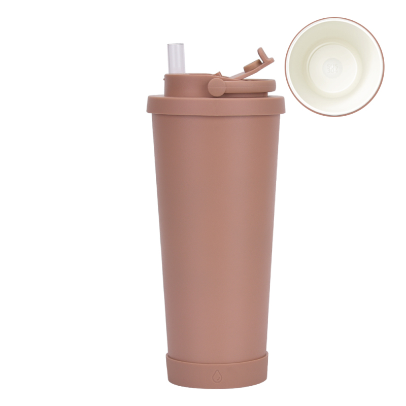 Minimalist Double-Layer Vacuum Stainless Steel Straw Cup Ceramic Liner Handle Absorb Bounce Thermos Cup for Hot Cold Drinks