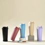 Minimalist Double-Layer Vacuum Stainless Steel Straw Cup Ceramic Liner Handle Absorb Bounce Thermos Cup for Hot Cold Drinks