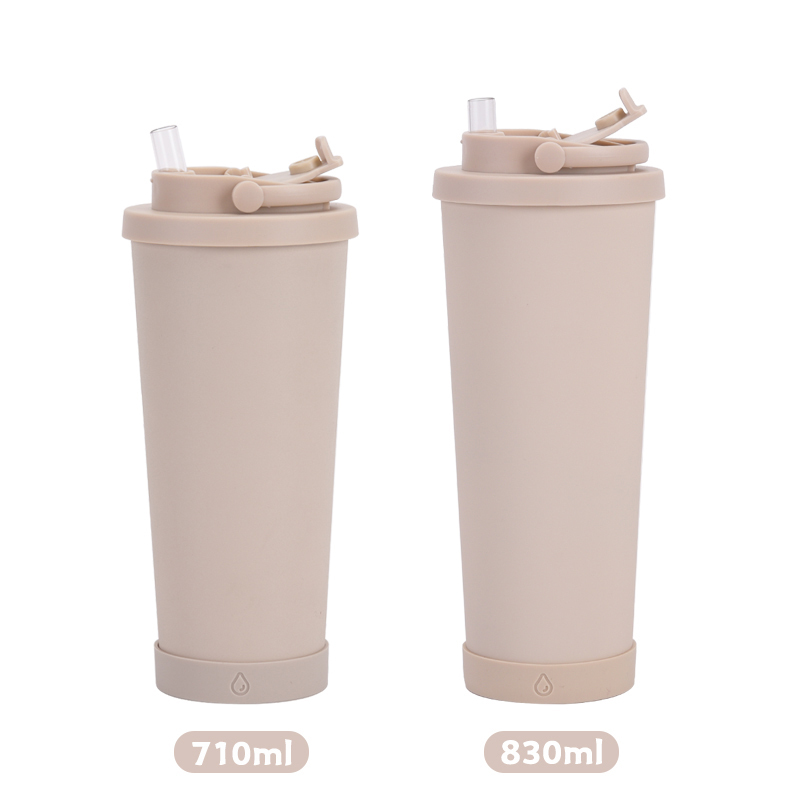 Minimalist Double-Layer Vacuum Stainless Steel Straw Cup Ceramic Liner Handle Absorb Bounce Thermos Cup for Hot Cold Drinks