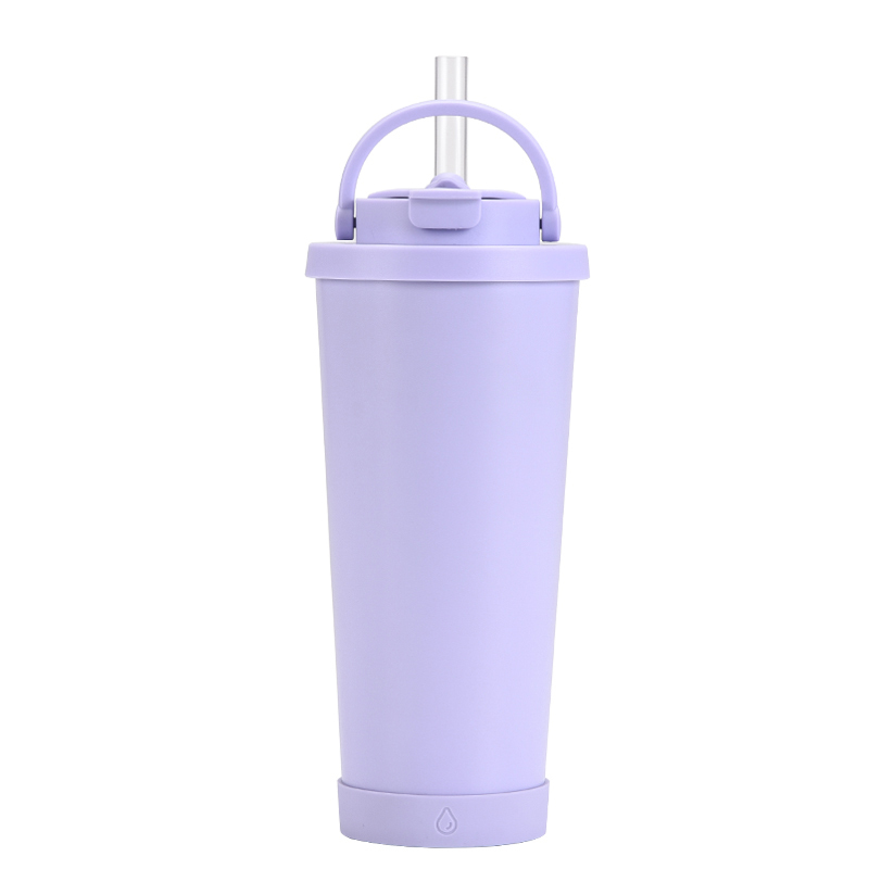 New 710ml Stainless Steel Double Layer Straw Cup Can Suck Pearls Portable Handle Insulated Drink Tumbler for Office & Home Use