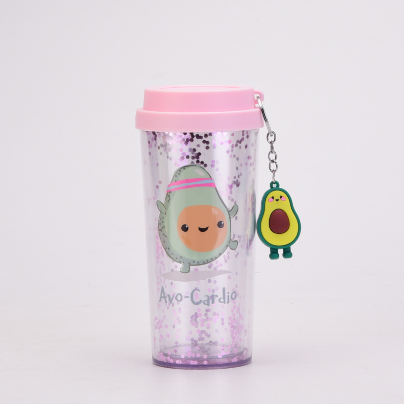 Coocodrink New 450ml Double-Wall BPA-Free Drinking Cup Outdoor Portable Bottle Cute Cartoon Design Water Tumbler with Keychain for Children