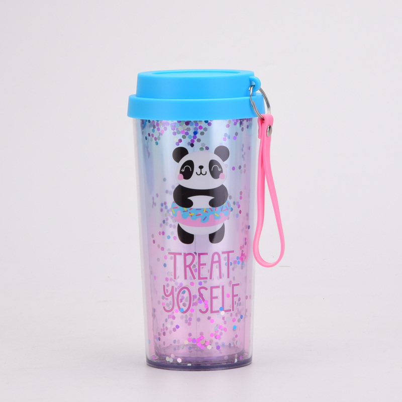 Coocodrink New 450ml Double-Wall BPA-Free Drinking Cup Outdoor Portable Bottle Cute Cartoon Design Water Tumbler with Keychain for Children