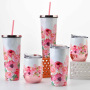 Mother's Day Cup Set 700ML Tumbler Vacuum Stainless Steel Straw Flower Tumblers  Customized Big Capacity Cup