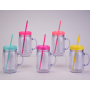 Coocodrink Wholesale Double-Layer Plastic Transparent Mason Bottle for Home & Office Daily Casual Cup with Straw Rooster Cup with Handle