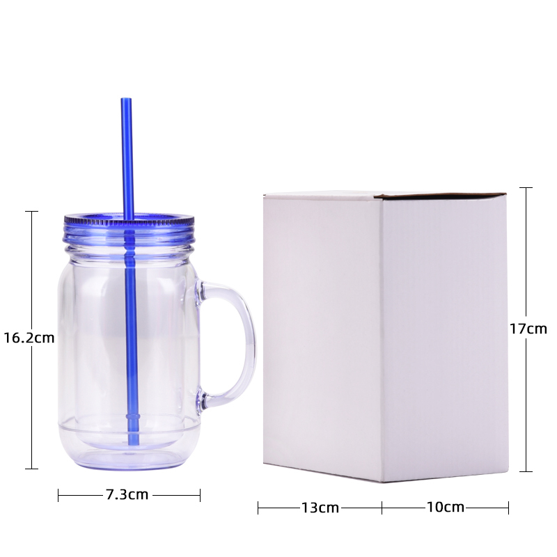 Coocodrink Wholesale Double-Layer Plastic Transparent Mason Bottle for Home & Office Daily Casual Cup with Straw Rooster Cup with Handle