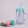 Coocodrink Wholesale Double-Layer Plastic Transparent Mason Bottle for Home & Office Daily Casual Cup with Straw Rooster Cup with Handle