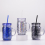Coocodrink New 20oz Double-Layer Plastic Transparent Mason Bottle for Home & Office Christmas Present Cup with Straw Portable Rooster Cup