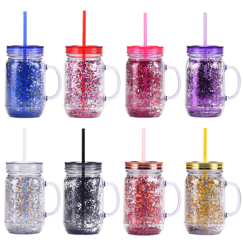 Coocodrink New 20oz Double-Layer Plastic Transparent Mason Bottle for Home & Office Christmas Present Cup with Straw Portable Rooster Cup