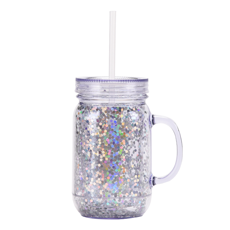 Coocodrink New 20oz Double-Layer Plastic Transparent Mason Bottle for Home & Office Christmas Present Cup with Straw Portable Rooster Cup
