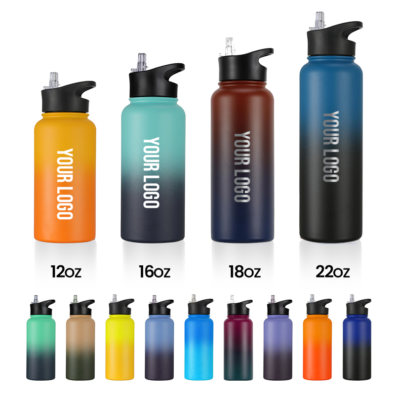 Wholesale Custom LOGO Double Wall Vacuum Insulated Thermos Stainless Steel Water Bottle With Straw Drinking