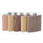 Coocodrink Custom logo Promotion Gift Travel Portable Wooden 6oz Stainless Steel Hip Flask Wholesale Metal Wood Grain Whisky Flask
