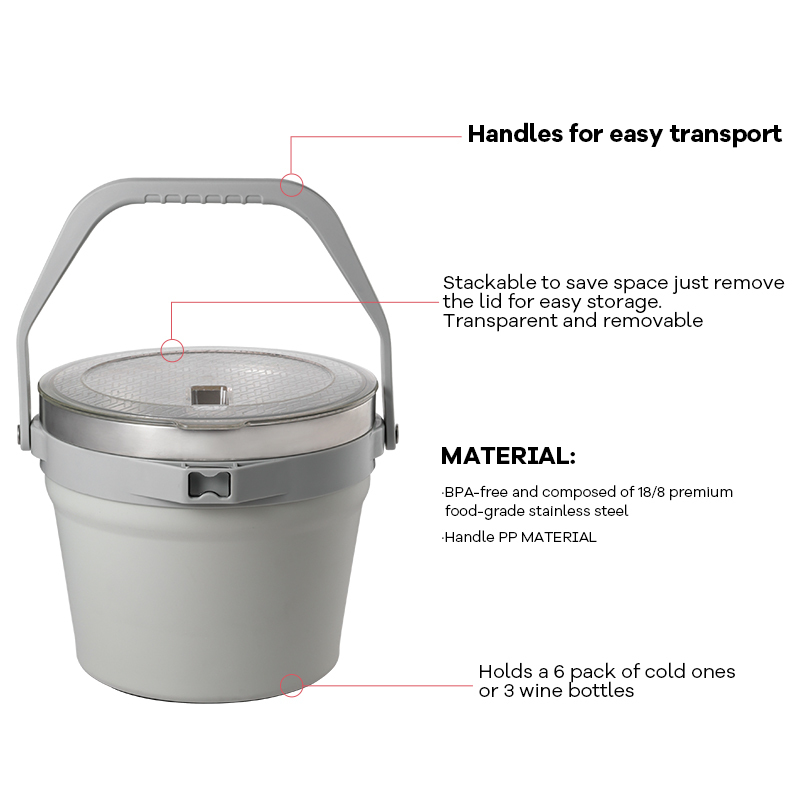 Ice Bucket 7L Double-Wall Stainless Steel Insulated Beverage Bucket With Lid and Ice Tong Keeps Ice Cold