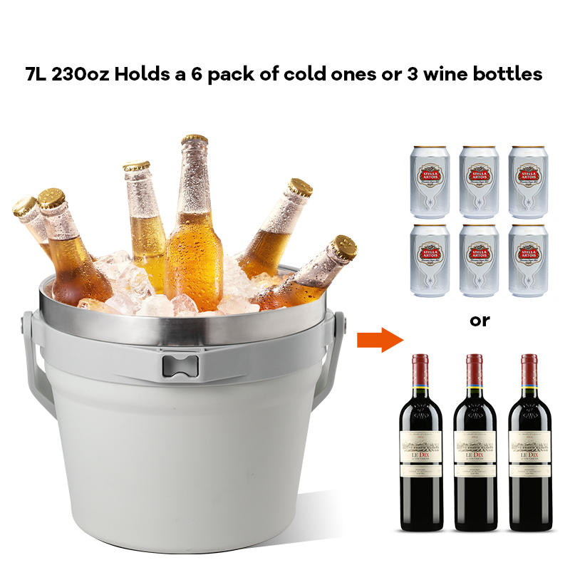 Ice Bucket 7L Double-Wall Stainless Steel Insulated Beverage Bucket With Lid and Ice Tong Keeps Ice Cold