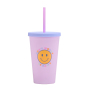 Custom Simple Pattern Frosted Straw Cup Cute 16Oz Candy Color Plastic Tumbler Double Wall Plastic Coffee Cup for Party