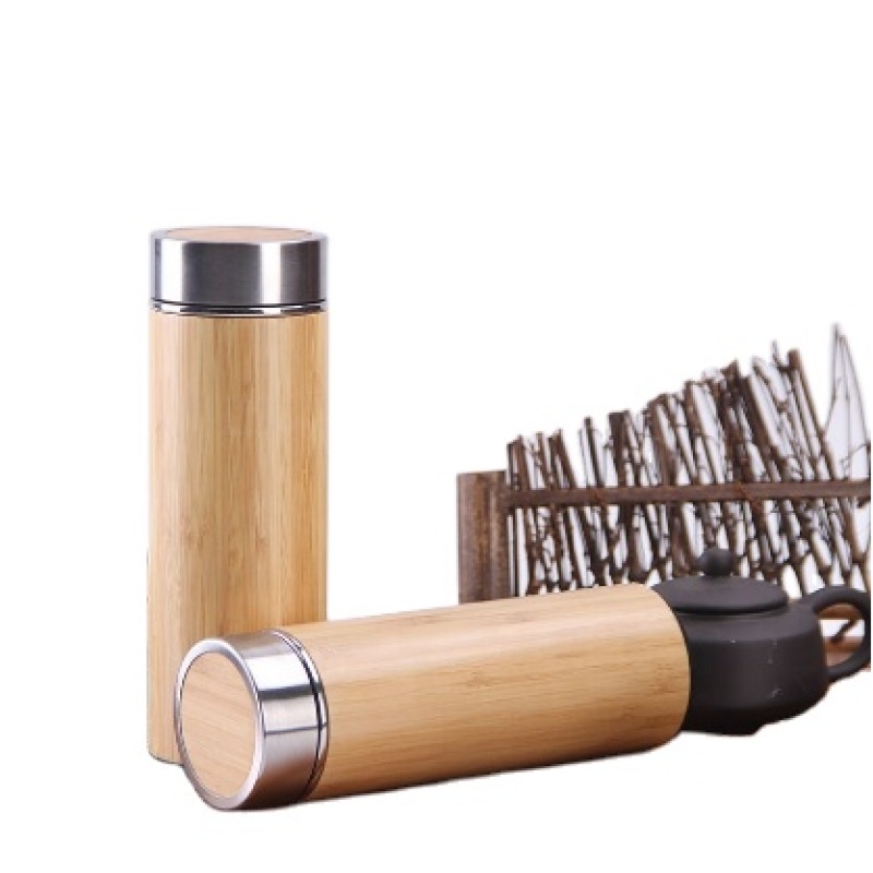 Coocodrink 500ml Double Wall Stainless Steel Vacuum Insulated Eco-Friendly Office Cup with Bamboo Outer
