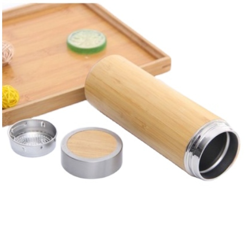Coocodrink 500ml Double Wall Stainless Steel Vacuum Insulated Eco-Friendly Office Cup with Bamboo Outer