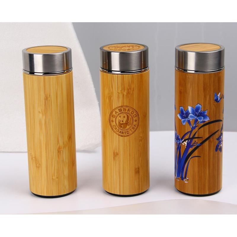 Coocodrink 500ml Double Wall Stainless Steel Vacuum Insulated Eco-Friendly Office Cup with Bamboo Outer