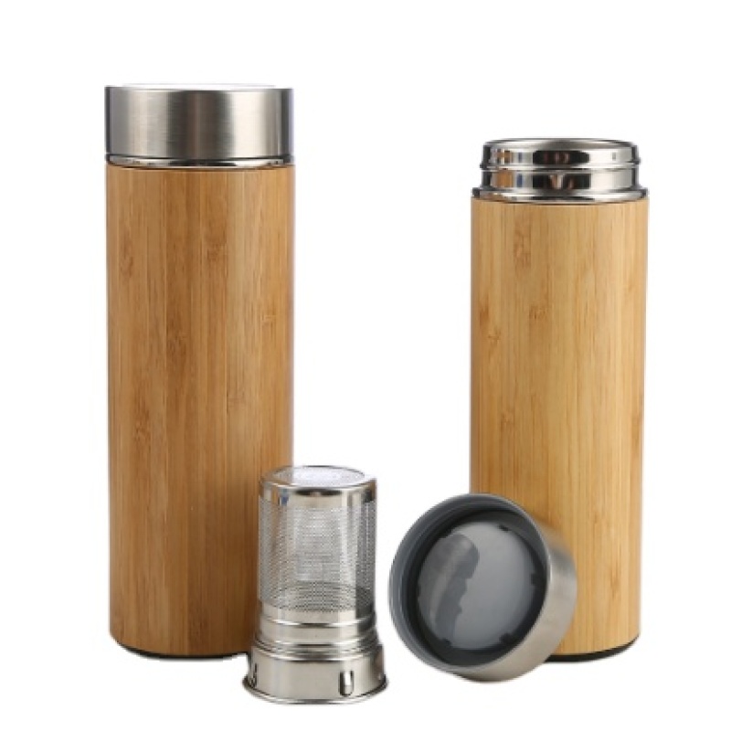 Coocodrink 500ml Double Wall Stainless Steel Vacuum Insulated Eco-Friendly Office Cup with Bamboo Outer
