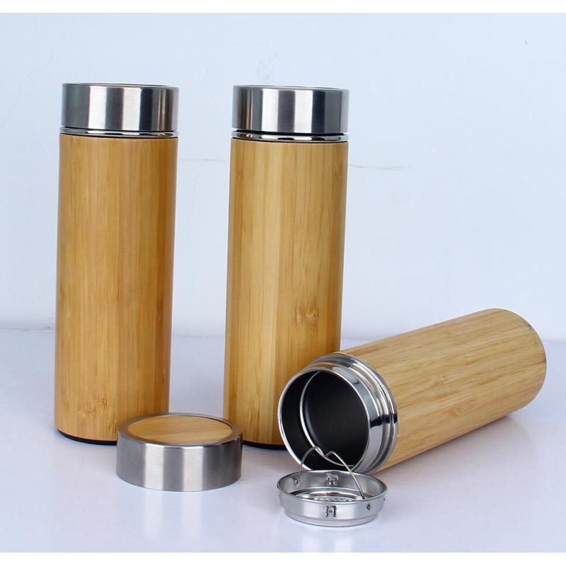 Coocodrink 500ml Double Wall Stainless Steel Vacuum Insulated Eco-Friendly Office Cup with Bamboo Outer