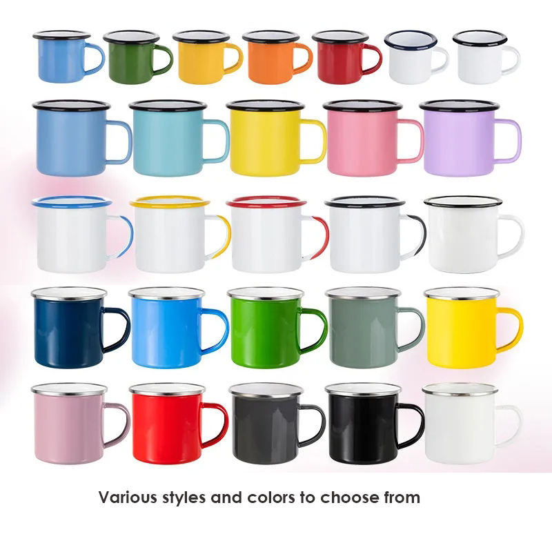 Coocodrink Custom Printed Wholesale 11oz 350 ml Enamel Mugs with Customized Logo Christmas DIY Enamel Cup with Handle Coffee Mugs Cups