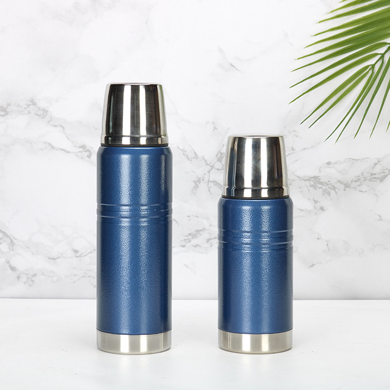 High Quality Custom logo Travel Large Capacity Bottle Double Wall Vacuum Insulate Tumbler Bullet Thermos with Cup Lid.