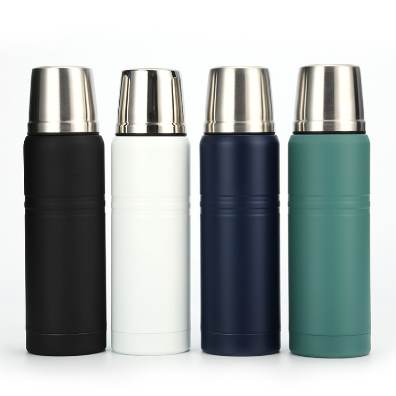 High Quality Custom logo Travel Large Capacity Bottle Double Wall Vacuum Insulate Tumbler Bullet Thermos with Cup Lid.
