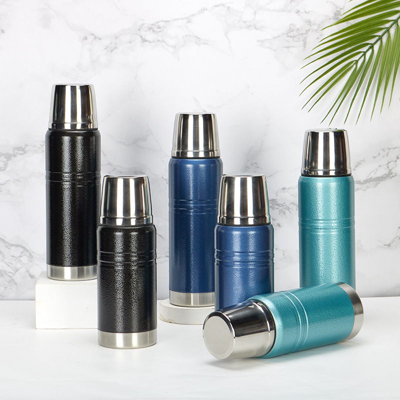 High Quality Custom logo Travel Large Capacity Bottle Double Wall Vacuum Insulate Tumbler Bullet Thermos with Cup Lid.
