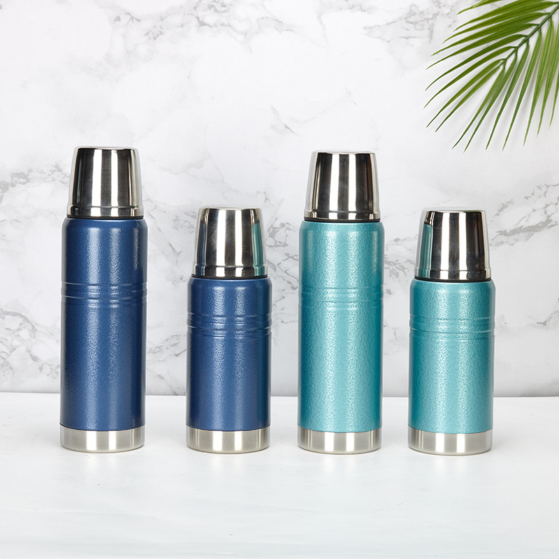 High Quality Custom logo Travel Large Capacity Bottle Double Wall Vacuum Insulate Tumbler Bullet Thermos with Cup Lid.