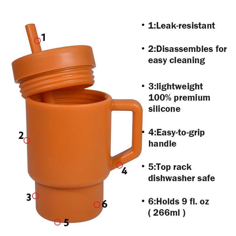 Coocodrink Custom Popular Colorful 9oz Silicone Tumbler 280ml Soft Material Cup for Kids Baby Water Bottle Straw and Lid