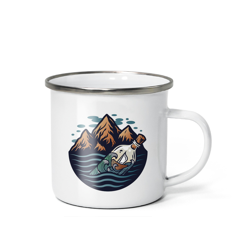 Coocodrink Custom Logo Business Christmas Gifts Sublimation Outdoor 12oz 350ml Camping Enamel Coffee Mug with Stainless Silver Rim