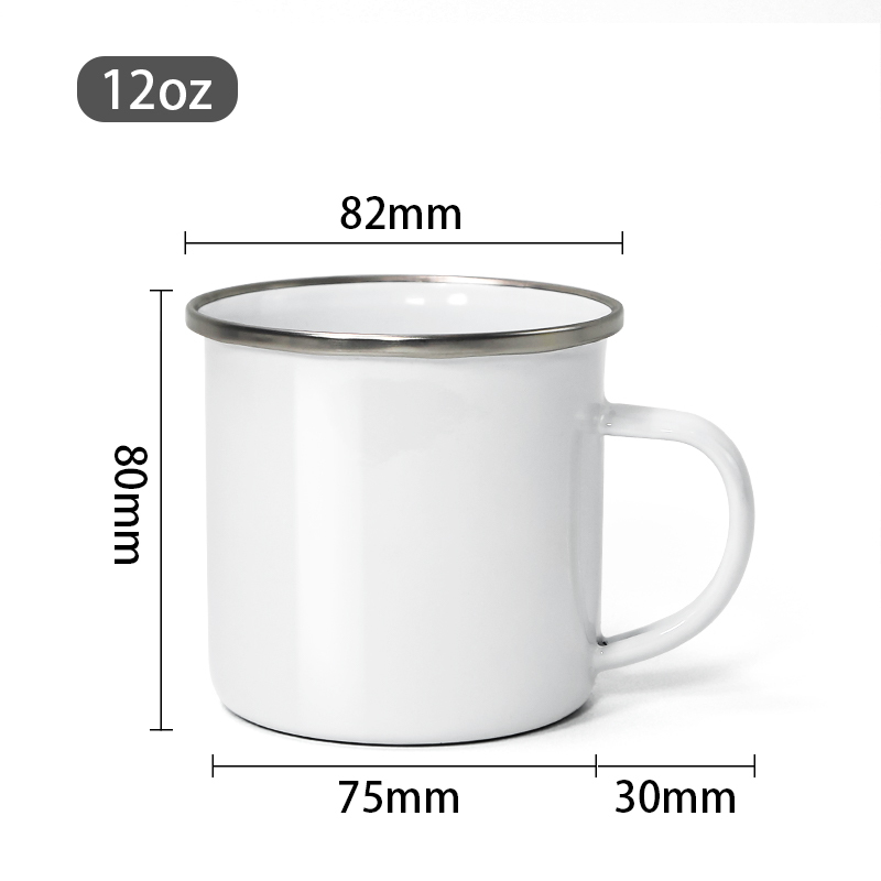 Coocodrink Custom Logo Business Christmas Gifts Sublimation Outdoor 12oz 350ml Camping Enamel Coffee Mug with Stainless Silver Rim