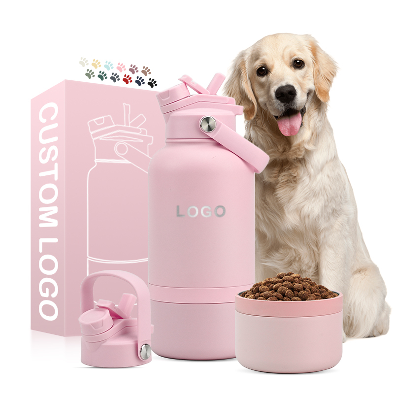  Coocodrink Custom logo Portable 32oz 32 oz 2 in 1 Stainless Steel Pet Feeder Travel Dog Water Bottles With Food Container