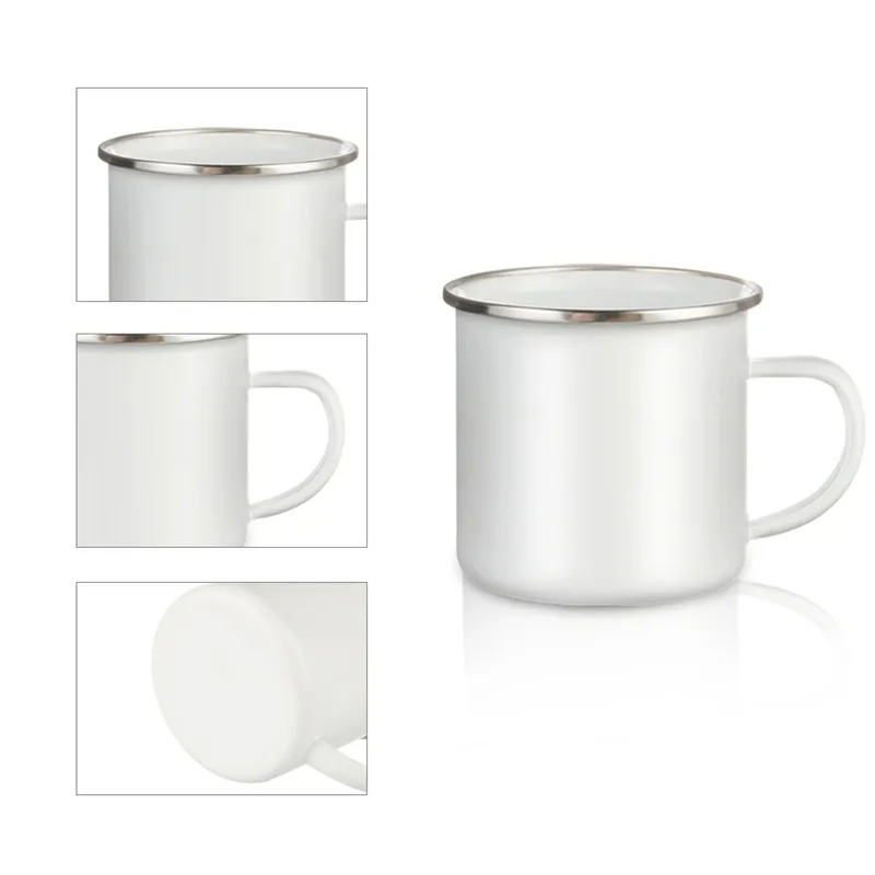 Coocodrink Custom Logo Business Gifts Sublimation Outdoor 11oz 350ml Camping Enamel Coffee Mug with Stainless Silver Rim